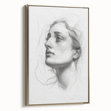 Abstract figurative artwork in a gold-framed canvas showcases dynamic shapes and soft colors, perfect for modern decor. Ideal for enhancing living spaces or galleries.