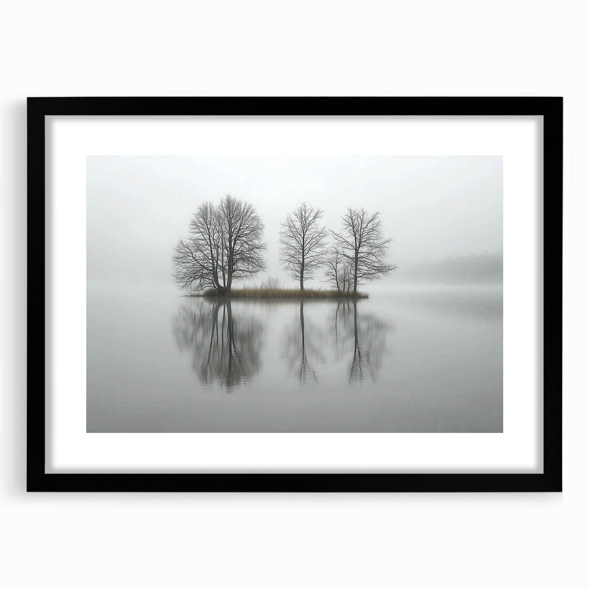 Abstract landscape artwork in a black frame with a white mat, showcasing a serene blend of colors and textures, ideal for modern home decor.