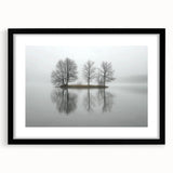 Abstract landscape artwork in a black frame with a white mat, showcasing a serene blend of colors and textures, ideal for modern home decor.