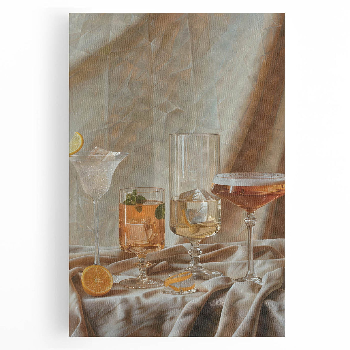Large black and white stretched canvas depicting assorted kitchen utensils, ideal for kitchen wall art.