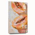 Acrylic print of large abstract fruit motifs in vibrant colors, ideal for dining room wall art.