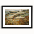 Extra large abstract art print with vibrant autumn hues on textured canvas, framed in black, ideal for living room decor.