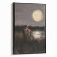 Abstract figurative artwork in a sleek black frame, showcasing vibrant colors and dynamic shapes, perfect for modern home decor or art collectors.
