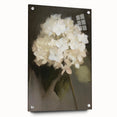 Abstract floral art piece displayed in a side view, featuring vibrant colors and intricate patterns, mounted with pins on a clear acrylic glass background, ideal for modern decor.