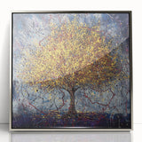 Framed acrylic artwork showcasing an abstract floral design in vibrant colors, highlighted with a sleek silver frame, ideal for modern home decor.