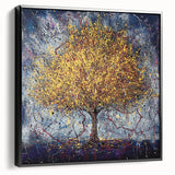 Framed canvas artwork showcasing abstract floral designs in vibrant colors, set against a sleek black frame, ideal for modern home decor enhancement.