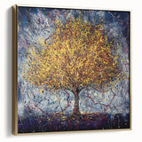 Framed canvas artwork featuring an abstract floral design in silver and gold hues, elegantly displayed against a modern backdrop, perfect for contemporary home decor.