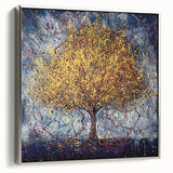 Framed canvas artwork showcasing abstract floral design in vibrant colors, set against a sleek silver frame. Ideal for modern home decor and art enthusiasts.