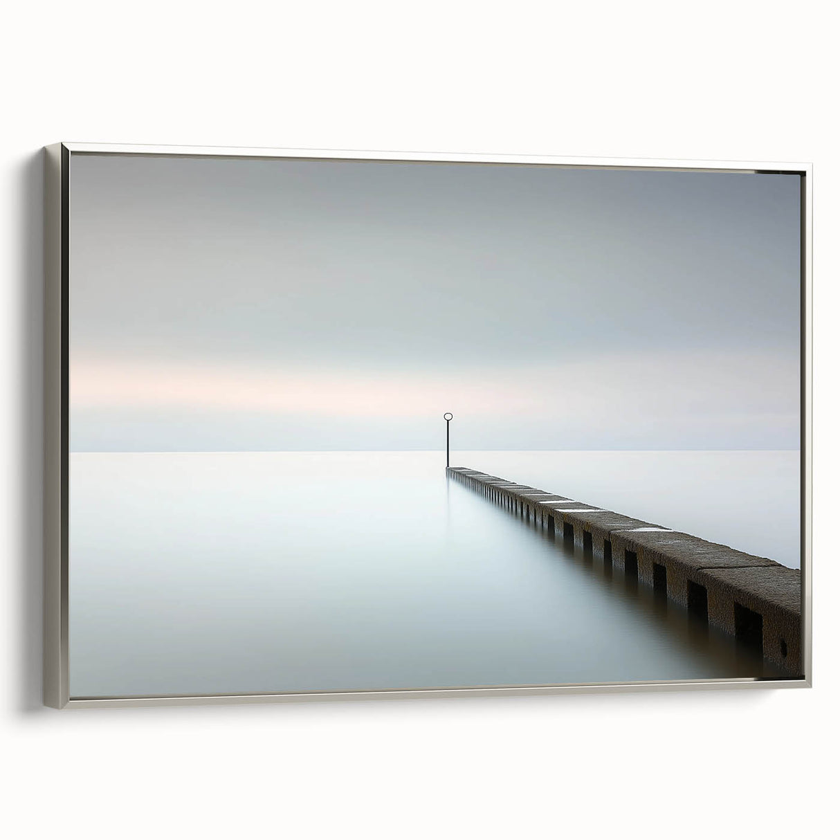 Abstract landscape framed canvas artwork showcasing a silver frame, highlighting vibrant colors and dynamic shapes, perfect for contemporary home decor. Ideal for modern living spaces or artistic environments.