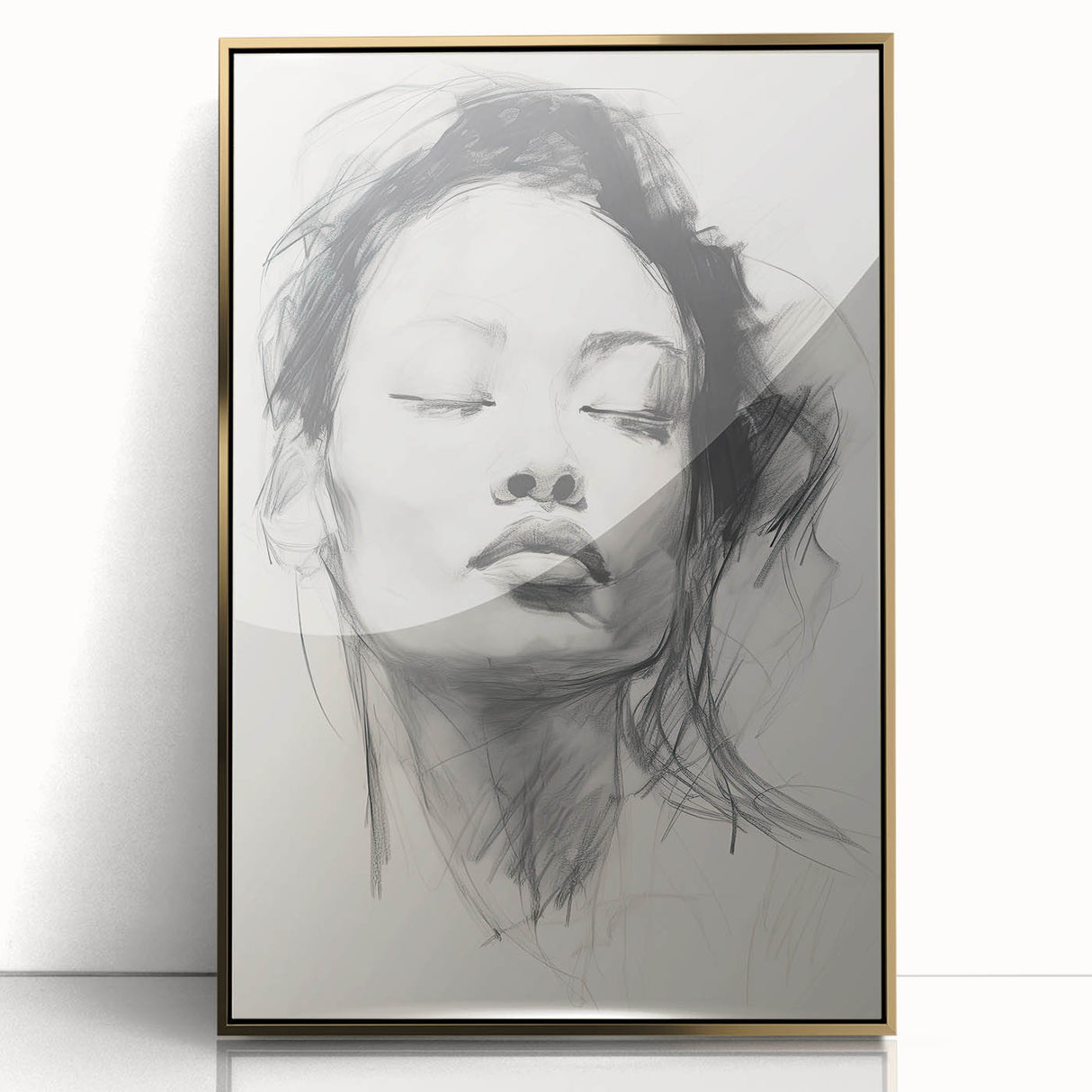 Framed abstract minimalist wall art featuring a gold acrylic design, showcasing elegant shapes and textures, perfect for modern home decor or office settings.