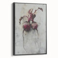 Black and white vintage poster art of various fruits on a framed canvas, ideal for bedroom wall decor.