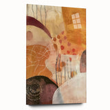 Large abstract wall art in warm autumn hues on acrylic glass, ideal for dining room ambiance.