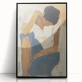 Framed acrylic artwork featuring an abstract figurative design in black, showcasing bold shapes and lines, ideal for modern home decor and artistic expression.