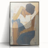 Abstract figurative artwork featuring a silver-framed acrylic design, showcasing dynamic shapes and colors, perfect for modern home decor.