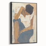 Framed abstract figurative canvas artwork with a black side view, showcasing bold colors and dynamic shapes, perfect for modern home decor. Ideal for art enthusiasts seeking unique wall accents.