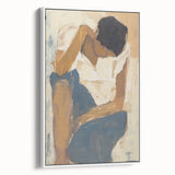 Abstract figurative framed canvas artwork showcasing flowing lines and soft colors. The piece is displayed from a side view against a neutral backdrop, highlighting its elegant frame and modern aesthetic. Perfect for contemporary home decor, this artwork adds a touch of sophistication to any room.