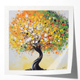Abstract floral design in vibrant colors, printed on glossy paper, showcasing a modern artistic interpretation of nature, ideal for home decor.
