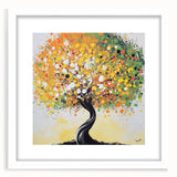 Abstract floral design framed in a white mat, showcasing vibrant colors and intricate patterns, ideal for modern home decor. Perfect for adding a touch of elegance to any space.