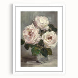 Abstract floral artwork framed in white matting, showcasing vibrant colors and intricate details, perfect for home decor or gallery display.