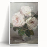 Abstract floral artwork in a sleek white frame, featuring vibrant colors and intricate details, perfect for modern home decor or office enhancement.
