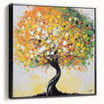 Framed black side view of an abstract floral canvas art piece, showcasing vibrant colors and intricate patterns, perfect for modern home decor.