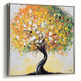 Framed canvas artwork showcasing abstract floral designs in vibrant colors, elegantly set in a silver frame, perfect for modern home decor accents.