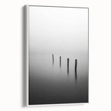 Framed abstract landscape canvas artwork showcasing a serene blend of blues, greens, and whites. Perfect for modern home decor, enhancing any living space with its calming aesthetic and contemporary style.