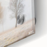 Abstract landscape art piece displayed on acrylic glass, showcasing vibrant hues of blue and green with intricate textures, perfect for modern home decor.