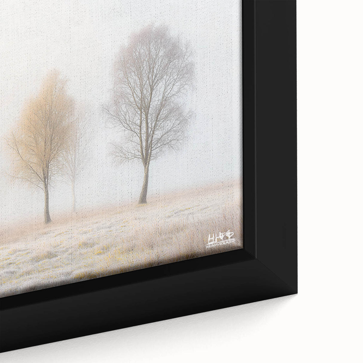 Close-up of a framed abstract landscape canvas artwork showcasing vibrant colors and intricate textures, perfect for modern home decor and interior design accents.