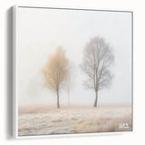 Abstract landscape framed canvas art showcasing vibrant colors of blue and green, set against a sleek white frame, perfect for modern interior decor.