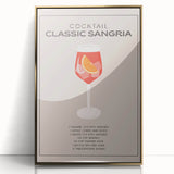 Large art print of a mid-century modernist food and drinks theme in gold tones, framed acrylic.