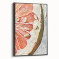 Black and white vintage poster art of fruits on framed canvas, suitable for bedroom wall decor.