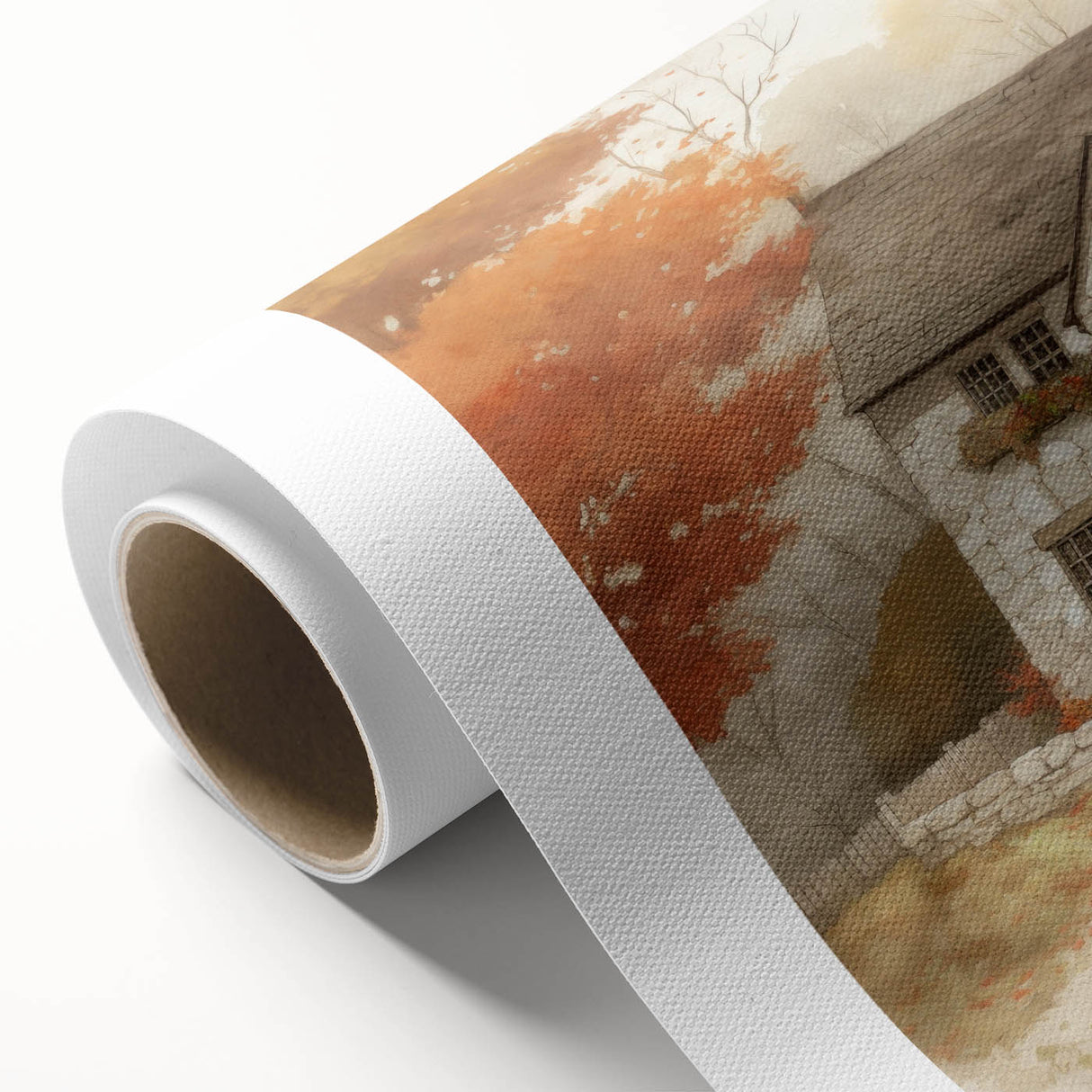 Art Deco poster featuring a stylized autumn scene in orange and brown tones on rolled canvas, ideal for nursery wall art.