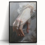 Abstract figurative framed acrylic artwork in black, showcasing dynamic shapes and fluid lines, ideal for modern interior decor. Perfect for enhancing artistic spaces.