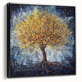 Framed canvas showcasing an abstract floral design in vibrant colors, displayed in a sleek black frame, ideal for modern home decor. This art piece adds a touch of elegance and artistic flair to any room, perfect for enhancing interior aesthetics.