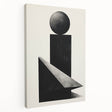 Abstract minimalist wall art on stretched canvas showcasing soft pastel colors and a geometric design, viewed from the side in a modern interior setting.