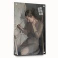 Abstract figurative acrylic artwork displayed in a side view, featuring vibrant colors and intricate details, accented with decorative pins for a modern touch, ideal for contemporary decor.