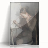 Framed abstract figurative art piece in white acrylic, showcasing vibrant colors and dynamic shapes, perfect for modern home decor and artistic expression.
