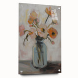 Abstract floral acrylic glass art piece showcasing vibrant colors and intricate designs, elegantly displayed from the side with decorative pins. Perfect for modern home decor.