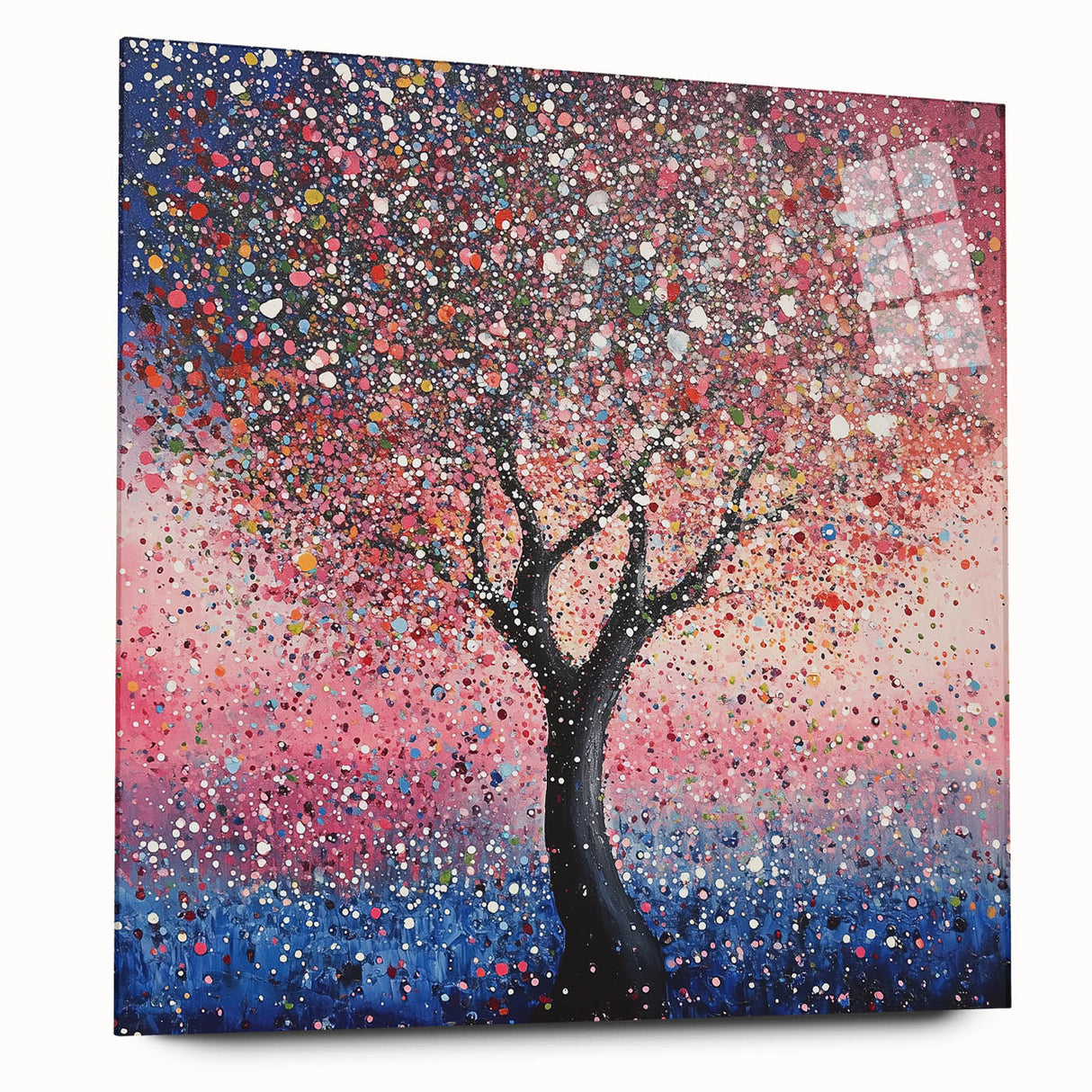 Abstract floral acrylic wall art displayed in a side view, showcasing vibrant colors and intricate designs, perfect for modern home decor. This piece adds a touch of elegance and creativity to any room setting.