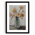 Abstract floral frame artwork in a black mat with vibrant colors, showcasing intricate designs ideal for modern home decor. Perfect for enhancing any living space.