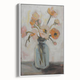 Abstract floral framed canvas artwork displaying vibrant colors and intricate designs, set against a clean white background, enhancing modern home decor aesthetics.