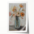Colorful abstract floral design on a rolled canvas print, showcasing vibrant hues of pink, yellow, and green, ideal for modern home decor. The print is securely packaged in a durable cardboard tube for safe transportation.