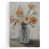 Abstract floral canvas art showcasing vibrant hues of pink, green, and gold, elegantly stretched on a wooden frame, perfect for modern home decor.