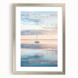 Abstract landscape framed artwork with a silver mat, showcasing a blend of soft colors and intricate patterns, perfect for modern home decor.