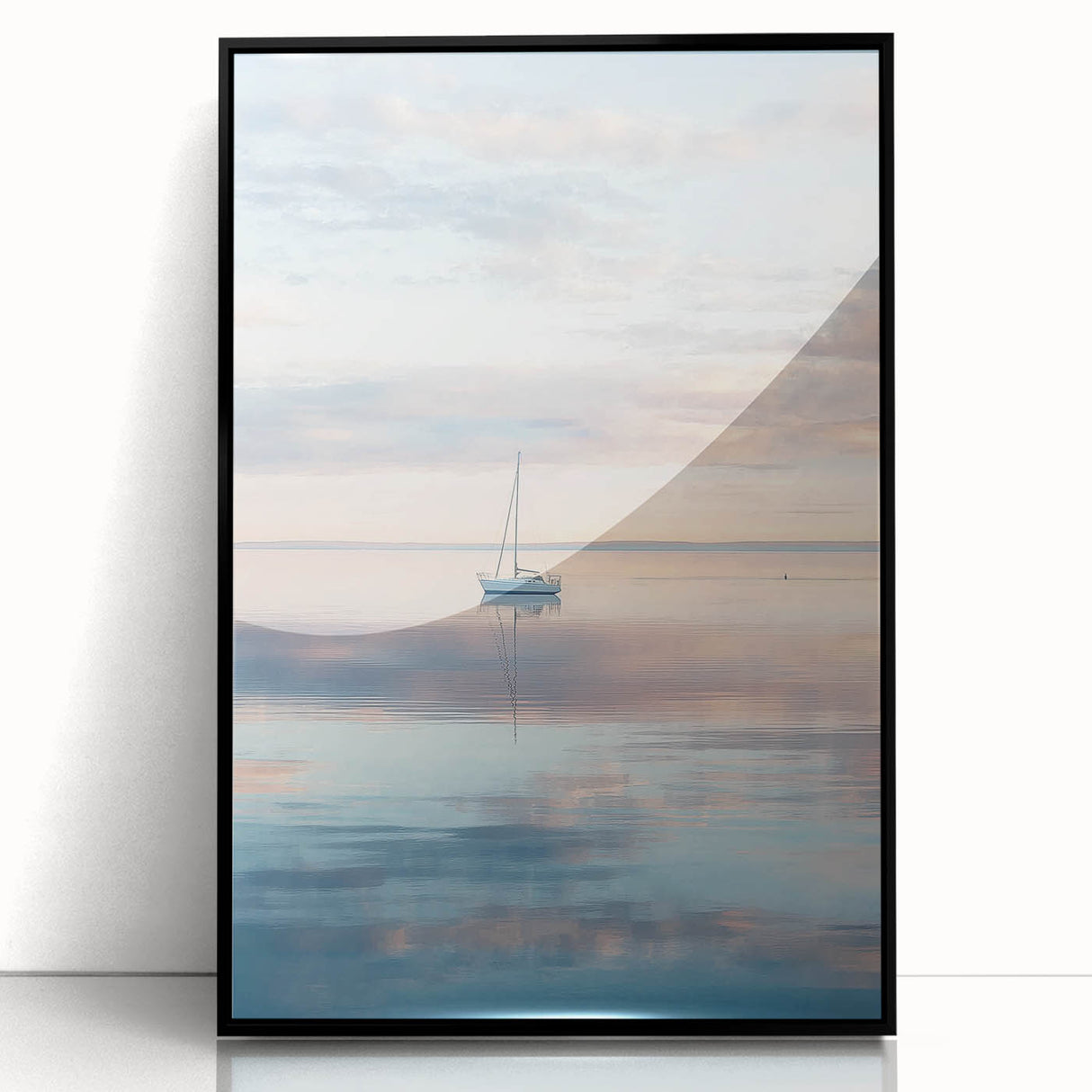 Abstract landscape artwork framed in black acrylic, showcasing vibrant colors and dynamic shapes, ideal for modern home decor and artistic interiors.