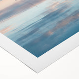 Abstract landscape artwork on rolled canvas showcasing vibrant hues of blue, green, and gold, ideal for modern home decor. Enhanced texture adds depth, perfect for wall display.