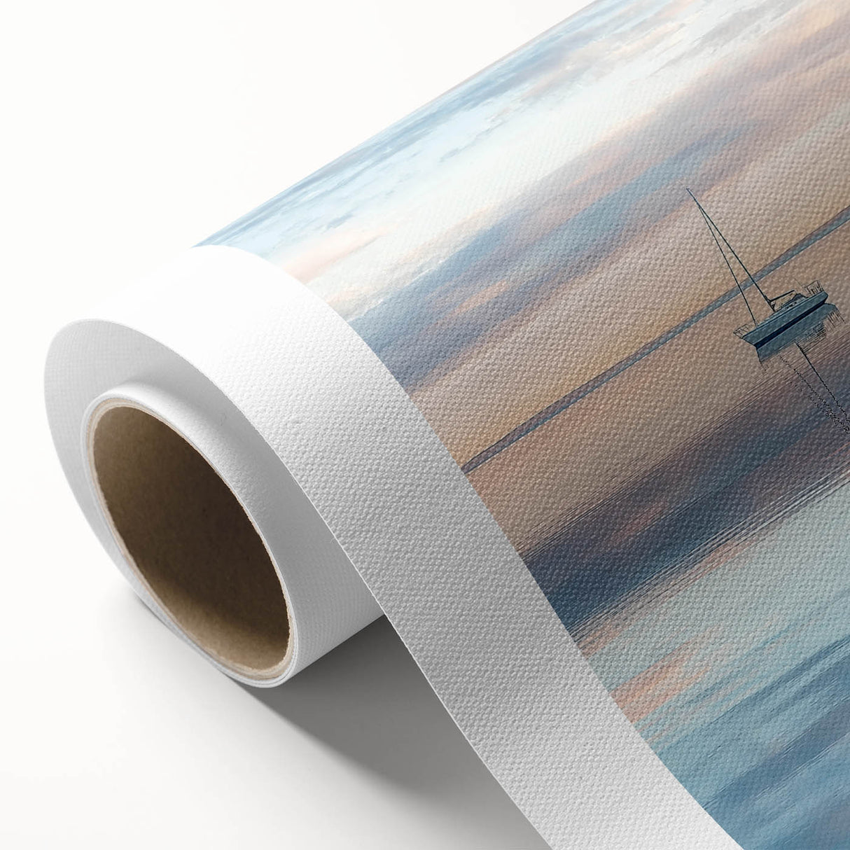 Abstract landscape artwork on rolled canvas, showcasing vibrant colors and dynamic shapes, ideal for modern home decor. Packaged securely in a robust cardboard tube for safe delivery.