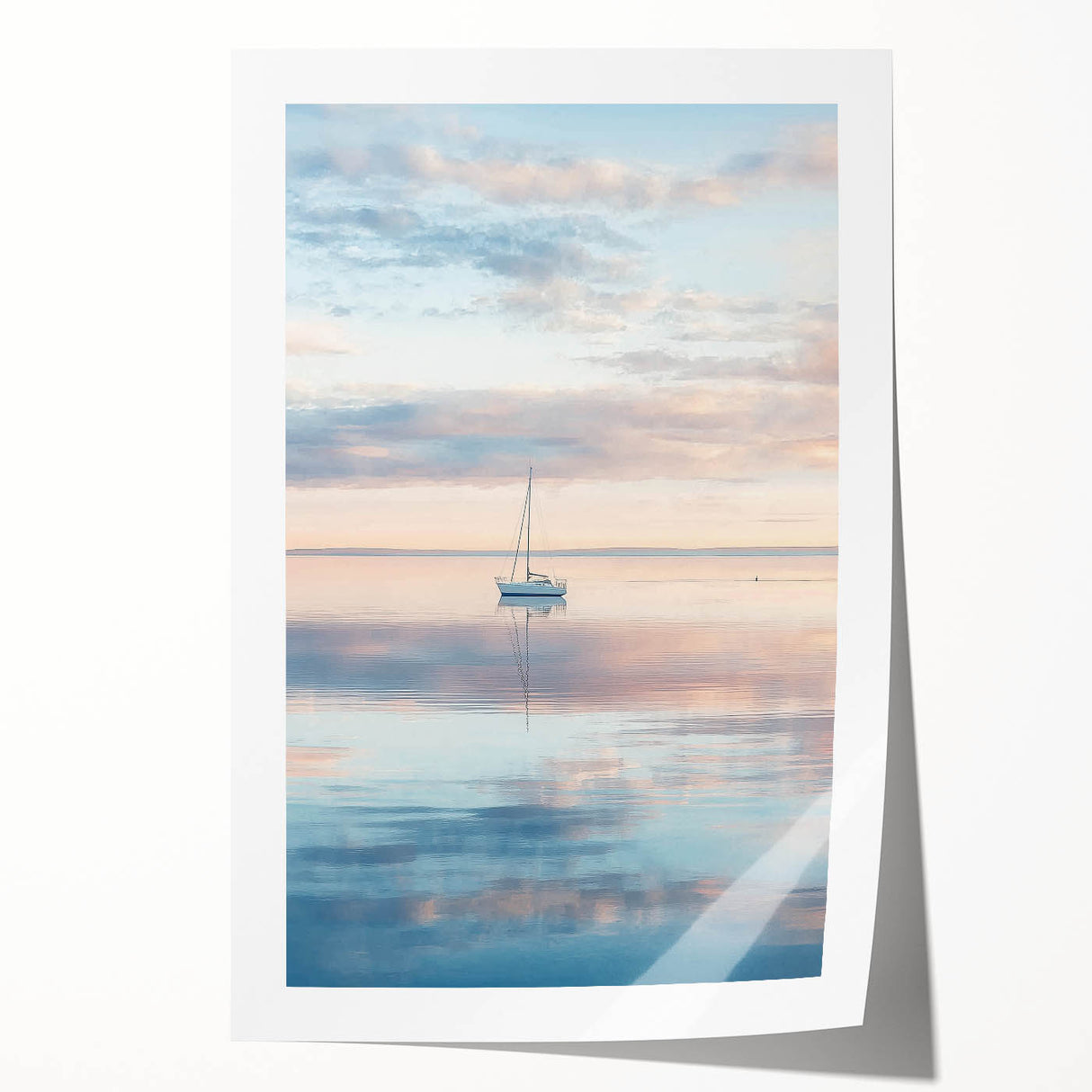 Abstract landscape rolled print showcasing vibrant colors and fluid shapes, designed to evoke natural scenery, packaged securely in a sturdy cardboard tube for protection.