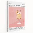 Large stretched canvas featuring a colorful illustration of various fruits and beverages, ideal for kitchen wall art.
